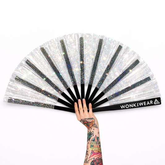 Transparent Clear Disco Glitter XL Festival Fan