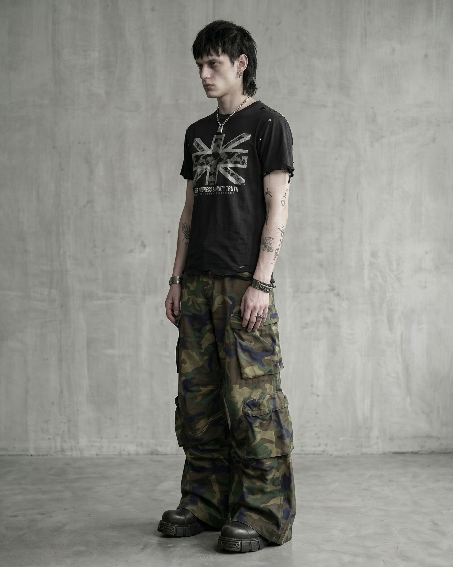 KIIKIO-New Y2K Camo Multi-Pocket Wide Leg Cargo Pants