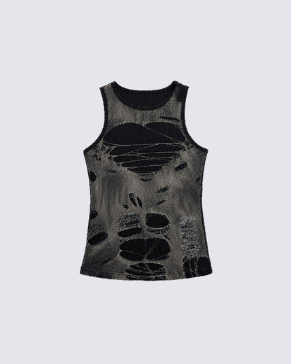 Y2K Distressed Cutout Sleeveless Knit New Tank Top