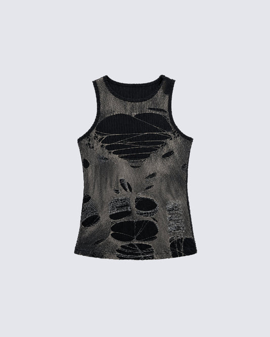 Y2K Distressed Cutout Sleeveless Knit New Tank Top