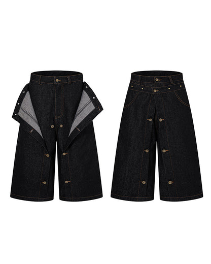 American Deconstructed Wide Leg Denim Shorts