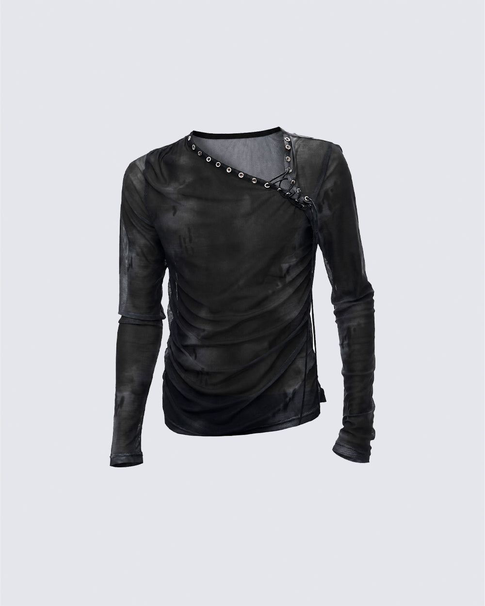 Subculture Gothic Lace-Up Sheer Mesh Long Sleeve Top New
