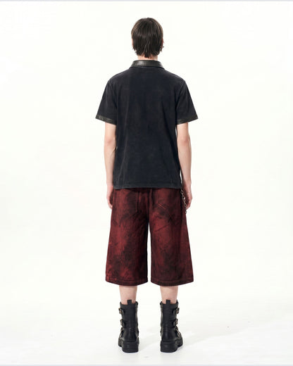 KIIKIO -New Vintage Washed Letter Print Polo Shirt