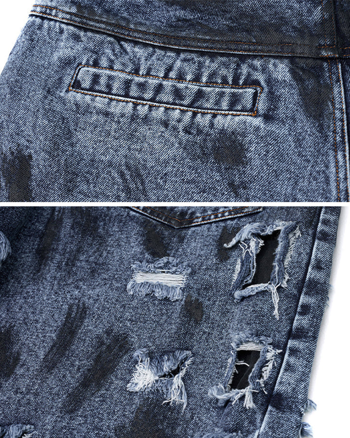 New Dirty-Washed Distressed Men’s Denim Mid Shorts