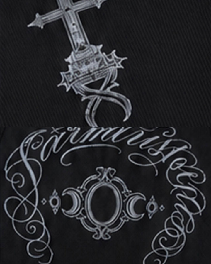 KIIKIO Gothic Cross Embroidered Slim Fit Ribbed Tank Top