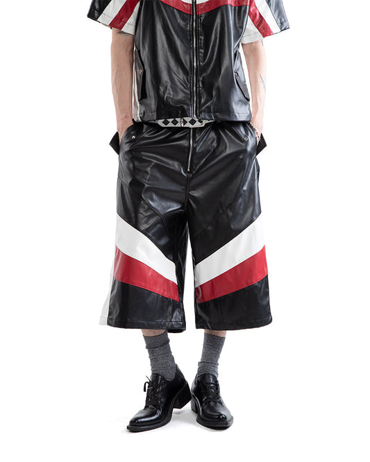 New Racing Moto Avant-Garde Contrast Panel PU Shorts