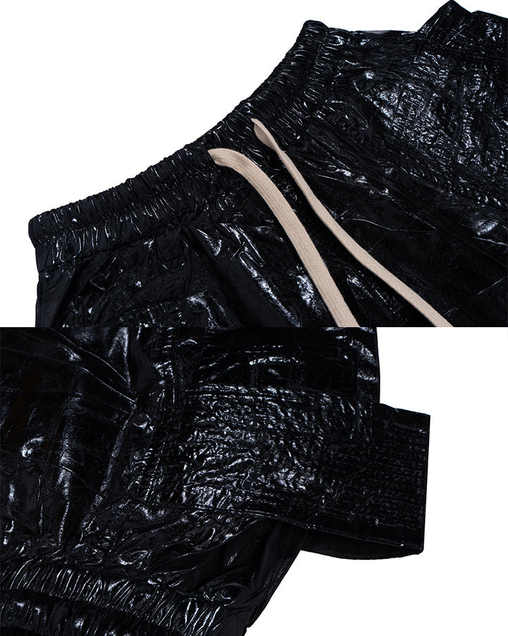 New Glossy Coated Gothic Cargo Denim Shorts