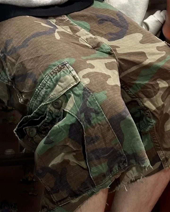 KIIKIO Utility Camo Cargo Pocket Wide Knee Shorts