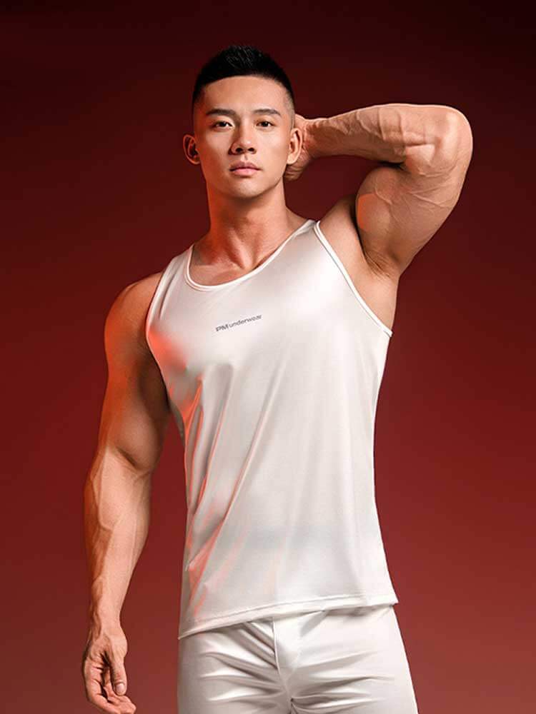 Men's Stretch Tank Top And Shorts Ice Silk Pajama Set