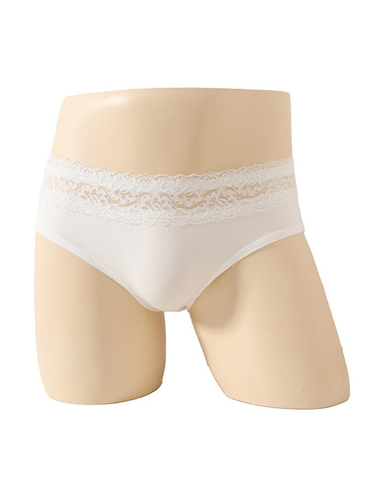 Men's Sexy Mid-Waist Lace-Trimmed Seamless Briefs