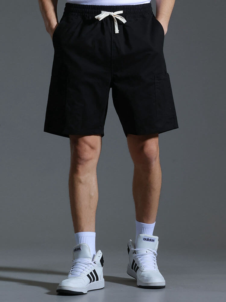 Men's Solid-Color Loose Drawstring Cargo Shorts