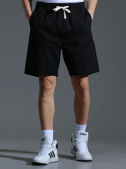 Men's Solid-Color Loose Drawstring Cargo Shorts