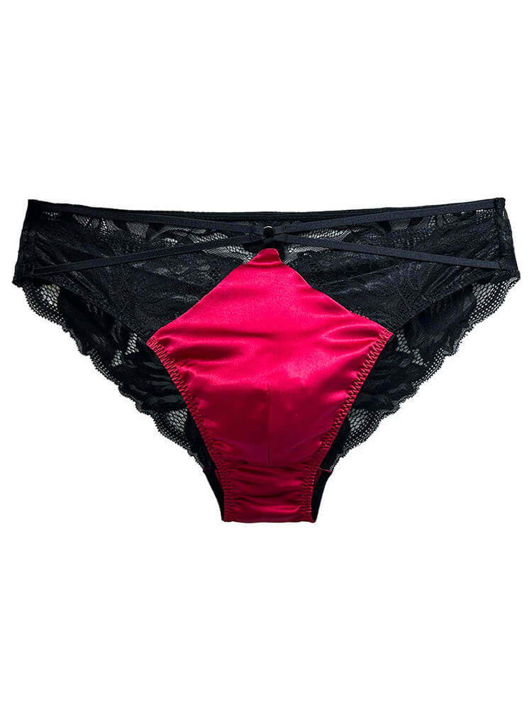 Men's Sexy Cross-Strap Transparent Lace Silk Briefs