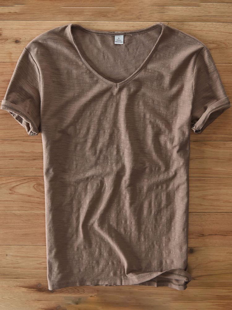 Men's Cotton Short Sleeve V-neck T-shirt
