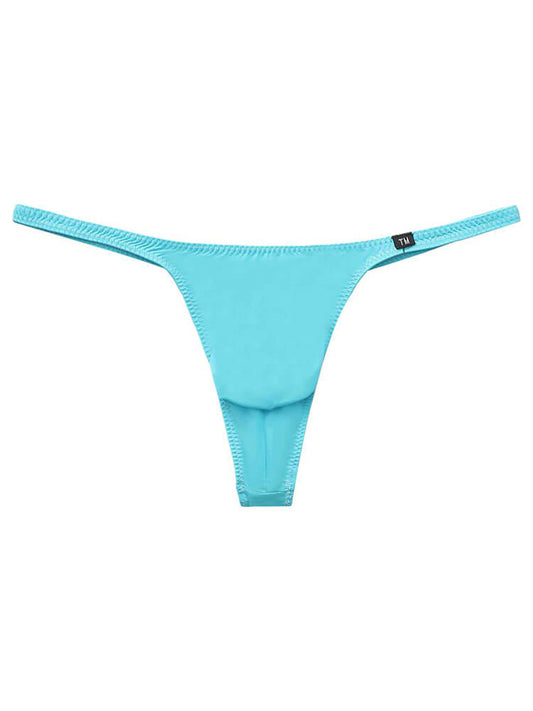 Men's Solid Color Large Pouch Ice-Silk Thong