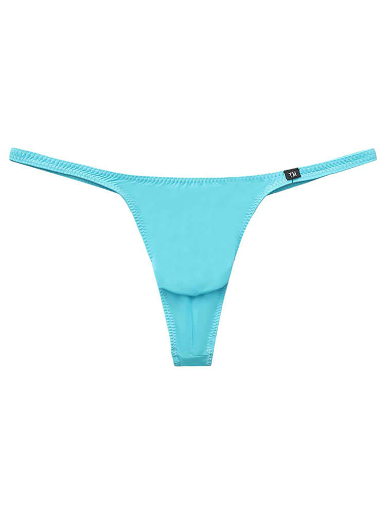 Men's Solid Color Large Pouch Ice-Silk Thong