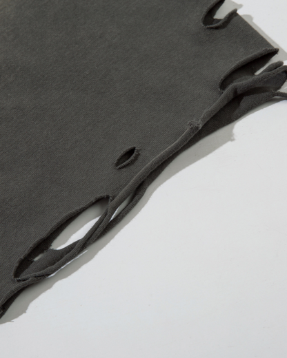 American-Style Distressed Washed Thorn Print Short-Sleeved T-Shirt