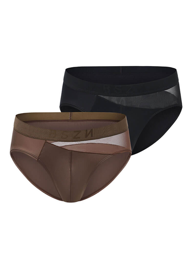 Men's Solid-Color Mesh Paneling Satin Briefs