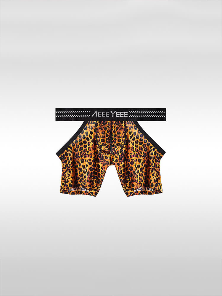 Men's Sexy Seamless Leopard Print Cutout Boxer Briefs