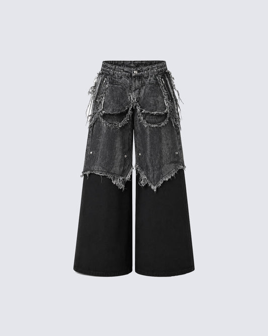 KIIKIO Vintage-Style Patchwork Raw-Edge Trousers