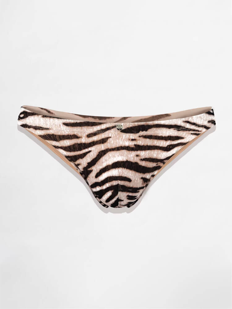 Men's Sexy Semi-Cheeky White Tiger Print Bikini Briefs