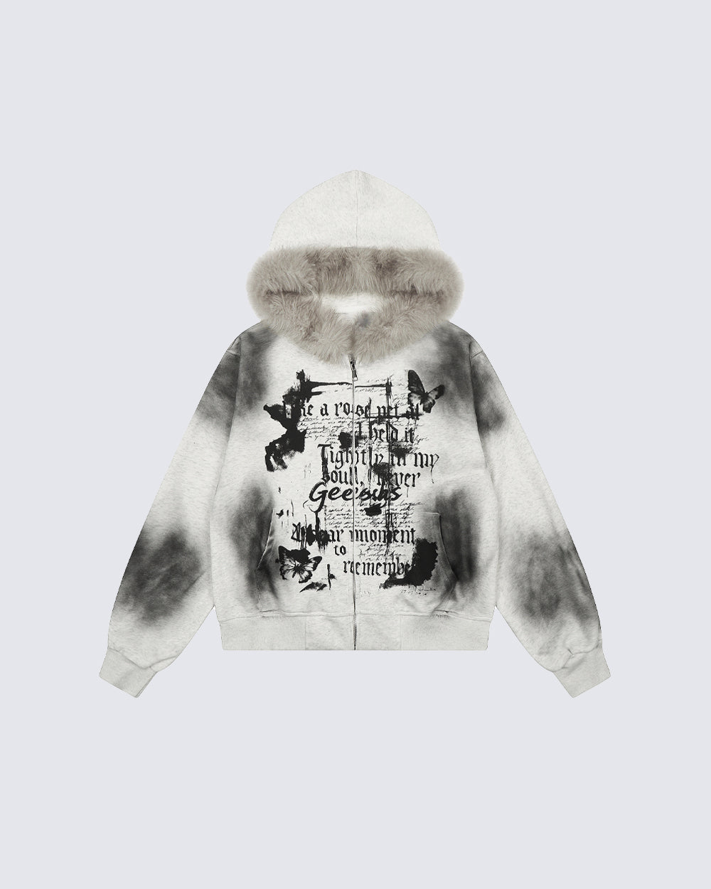 Tie-Dye Gradient Distressed Plush Hooded Jacket
