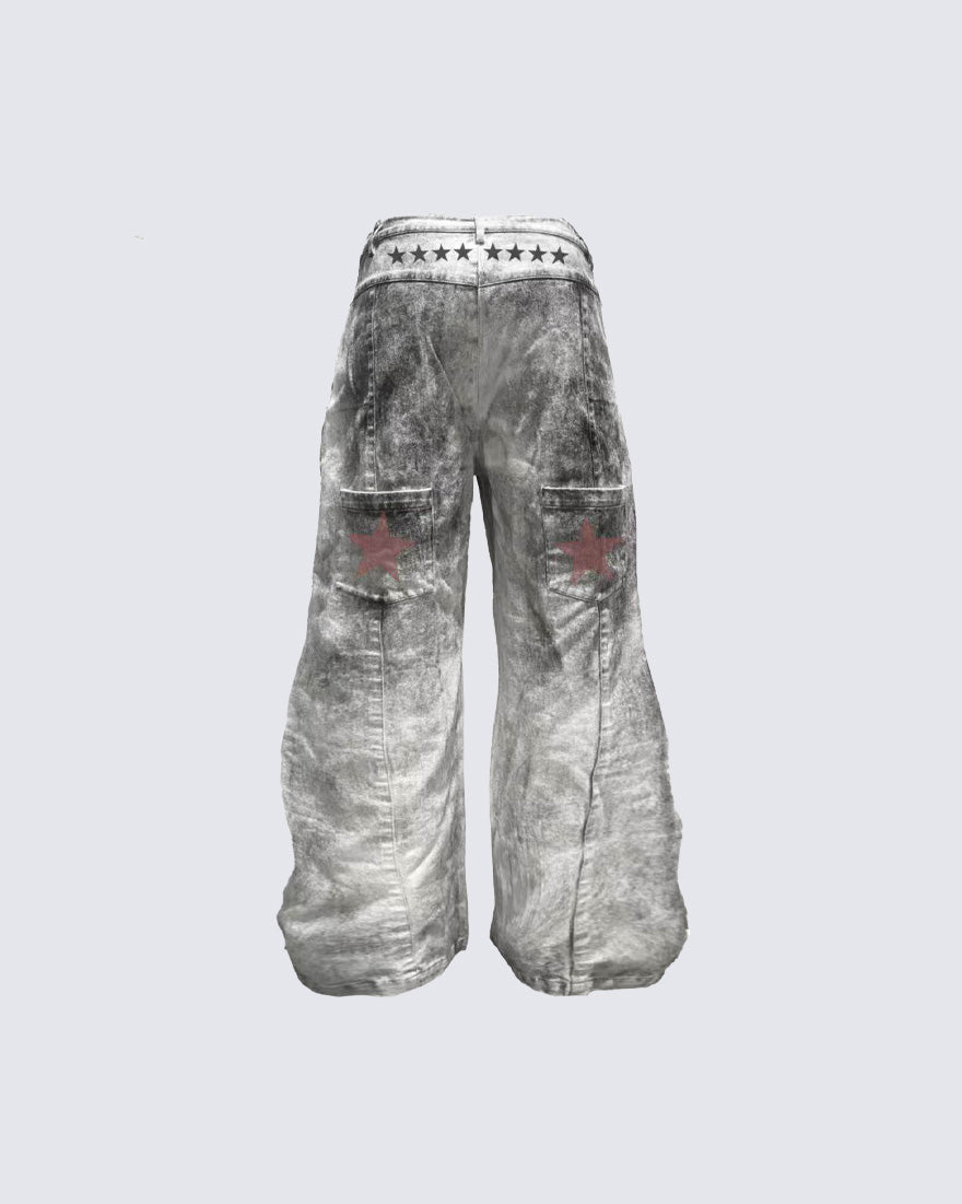 KIIKIO Y2K Music Note Star Wide-Leg Jeans