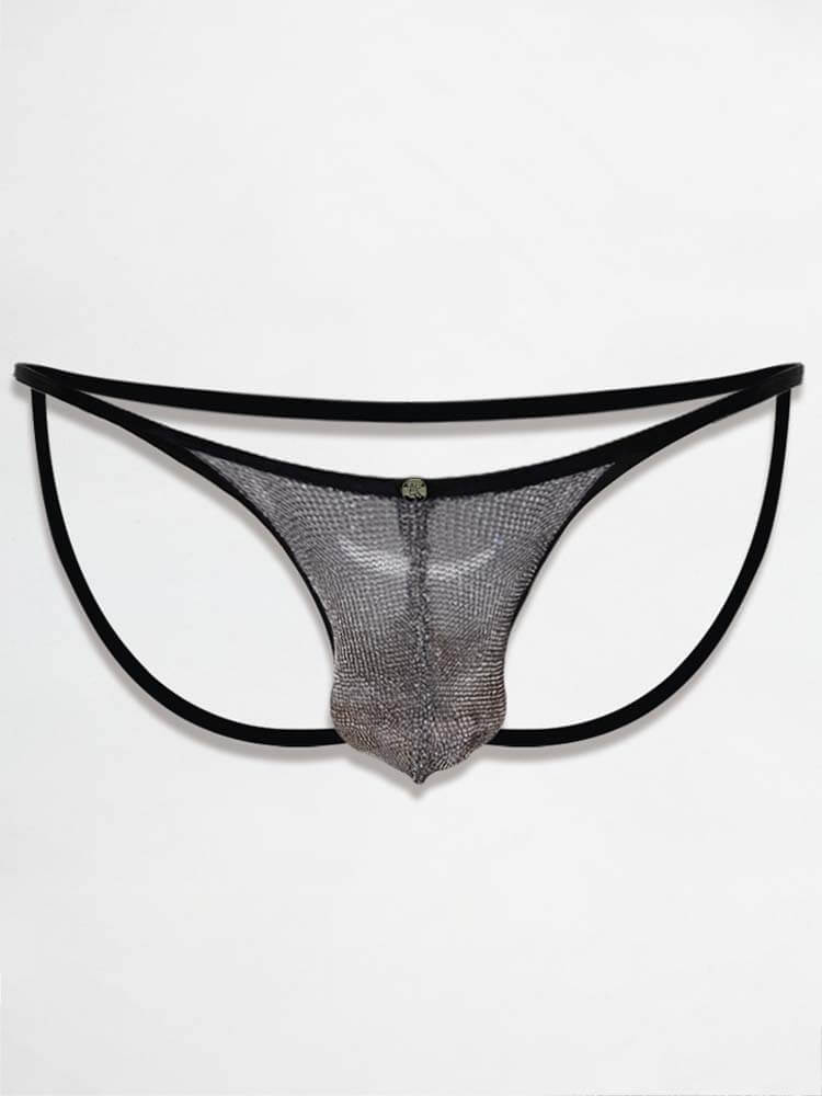 Men's Sexy Silver Metal Wire Woven Low-Rise Thong