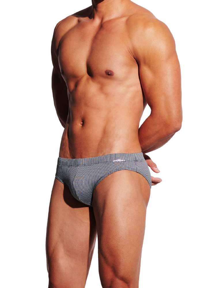 Men's Plaid Print Low-Rise Quick-Dry Swim Briefs