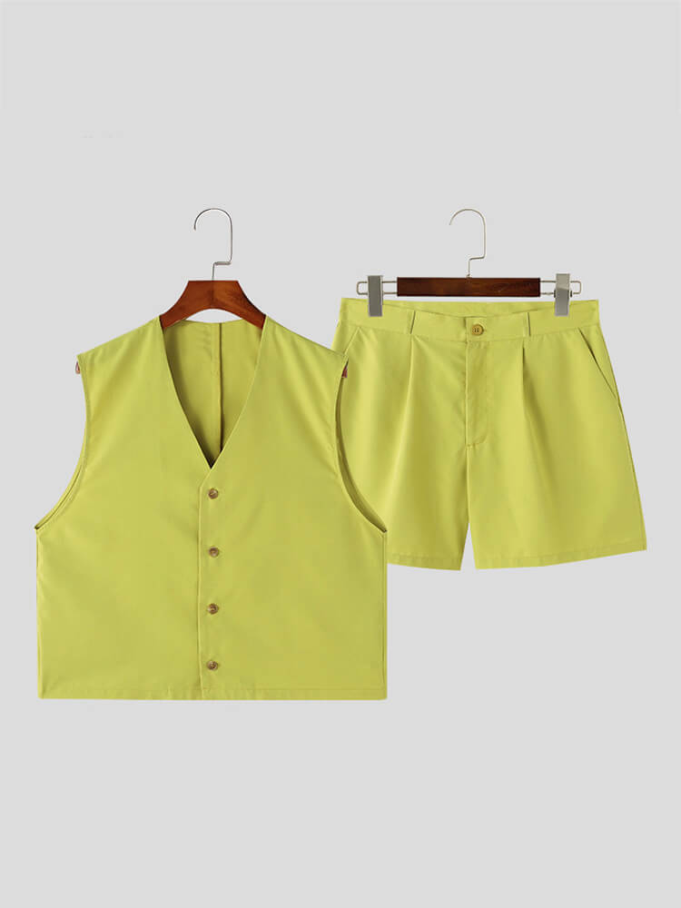 Men's Solid Color V-Neck Tank Top and Shorts Set