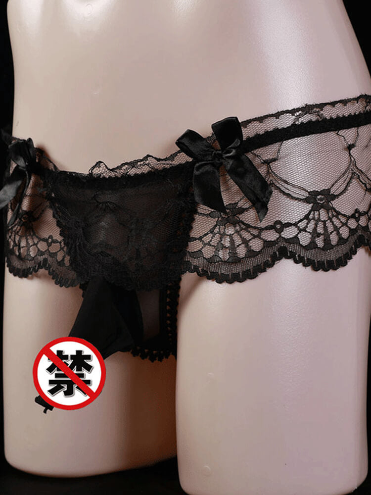 Men's Seamless Transparent Lace Thong Briefs