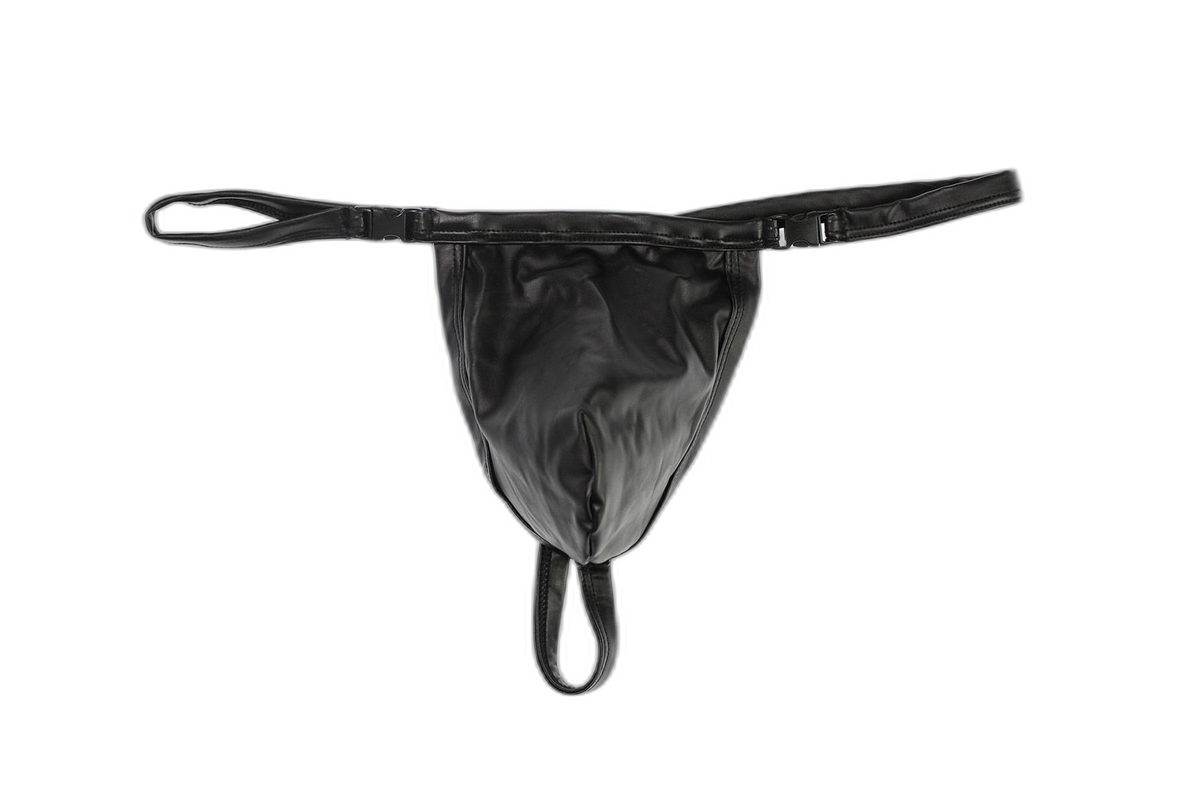 Black PU Leather Buckle-Up Thong