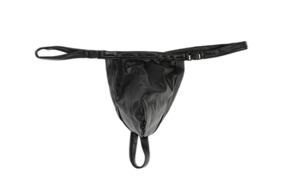 Black PU Leather Buckle-Up Thong