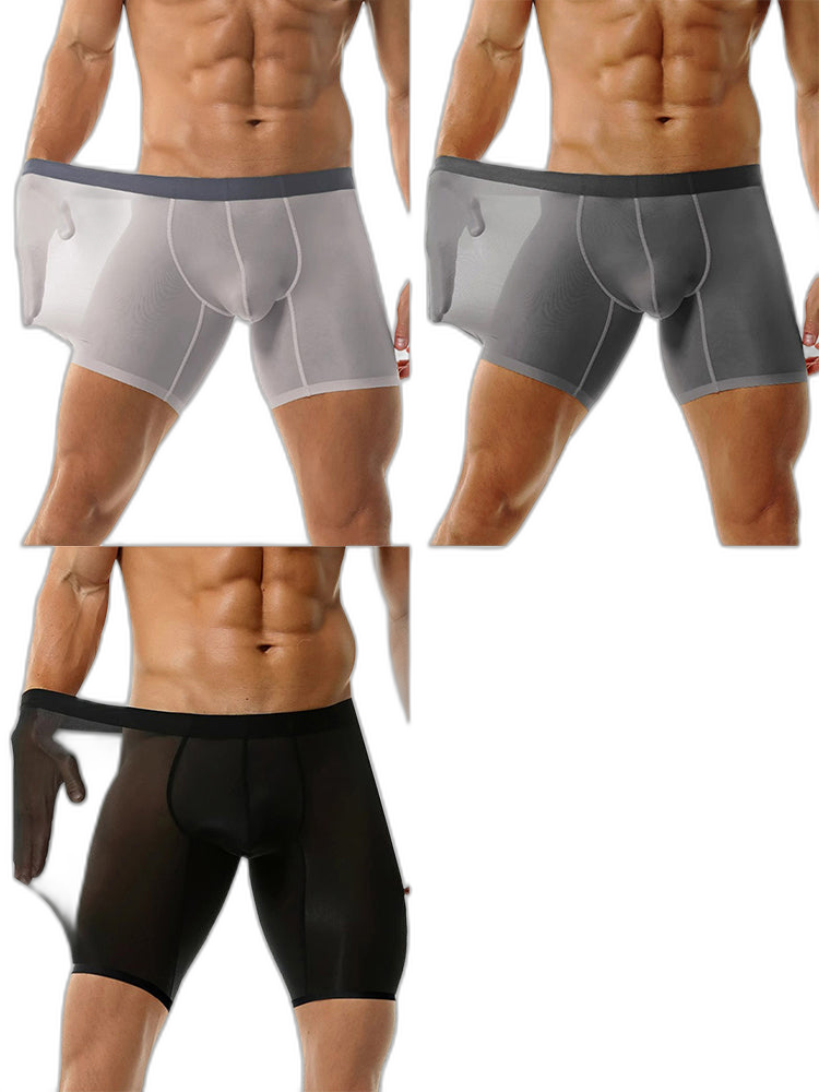 3 Pack Men's Ice Silk Athletic Long Boxer Briefs