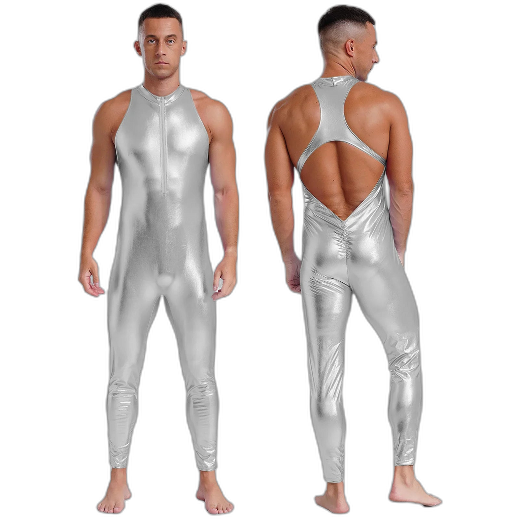 Power Pose Metallic Disco Men's Bodysuit