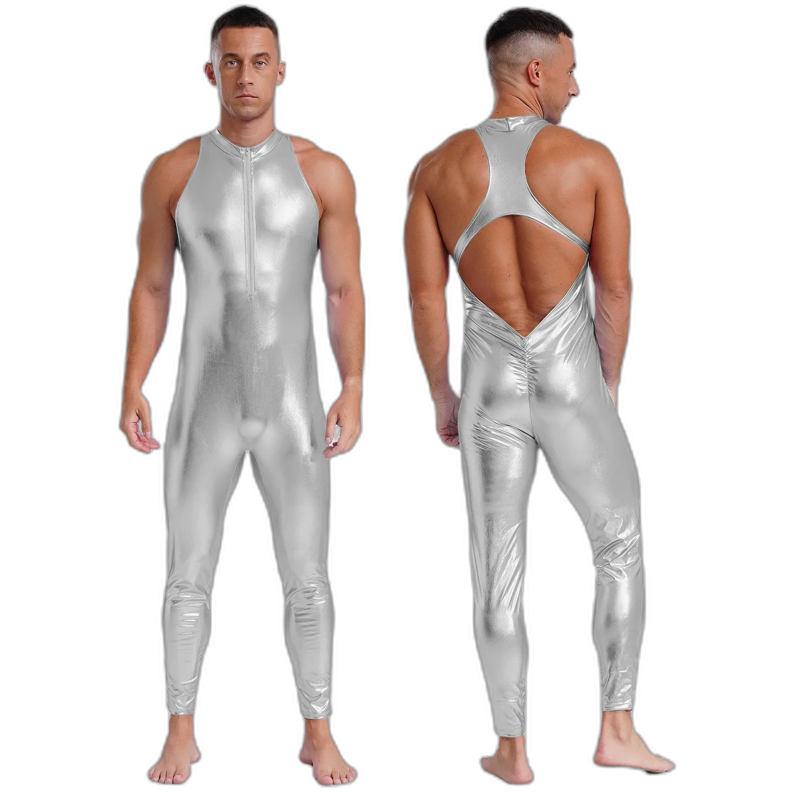 Power Pose Metallic Disco Men's Bodysuit