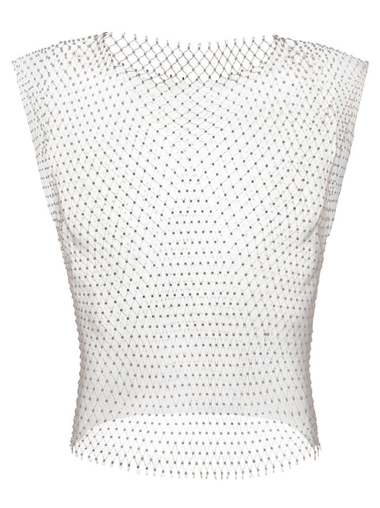 Men's Rhinestone See Through Fishing Net Cutout Nylon Vest Shorts Two Piece Set - Orange