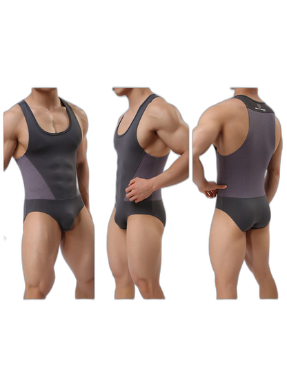 Mens Sexy Sheer Mesh Wrestling Bodysuit