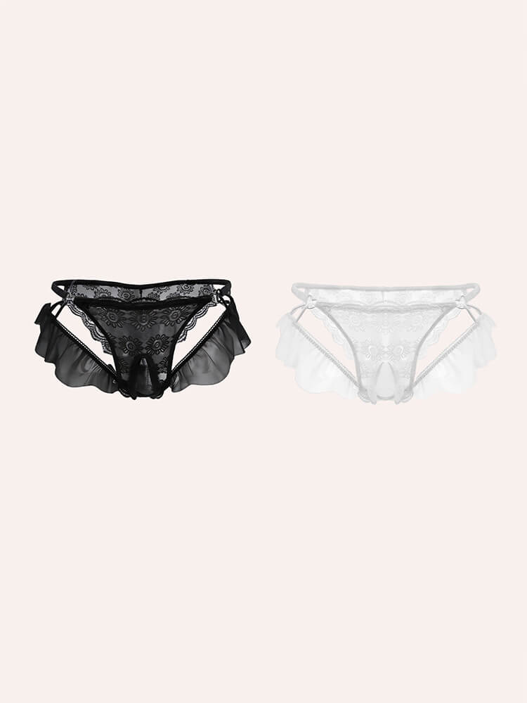 Men's Sexy Soft Lace Trim Hollow Sheer Briefs