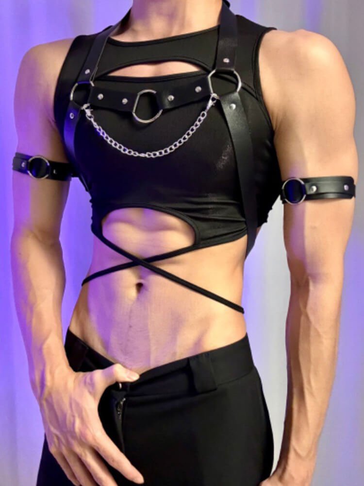 Men's Restraint Vest Straps And Armbands Set