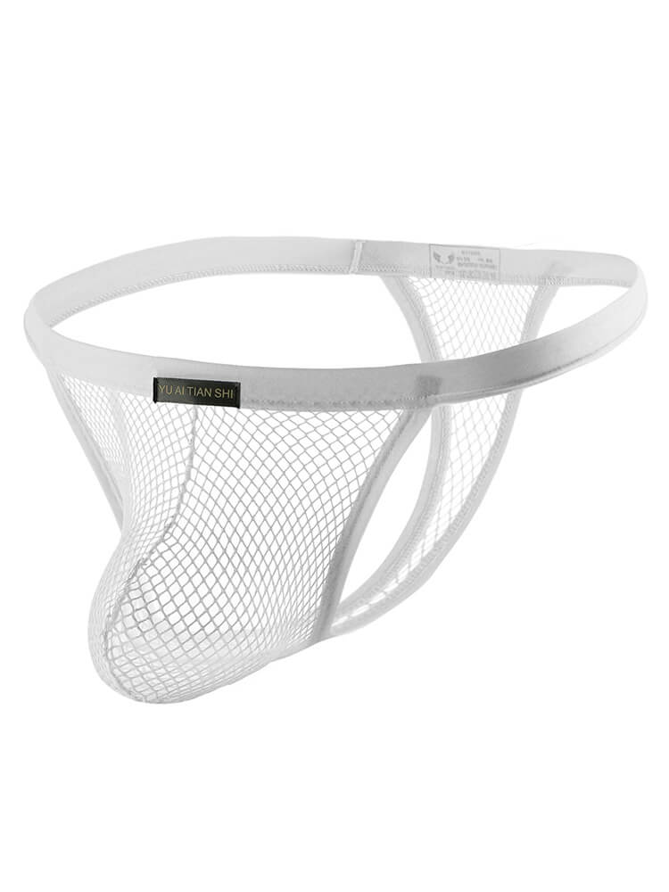 Men's Sexy Solid Color Mesh See-Through Thong