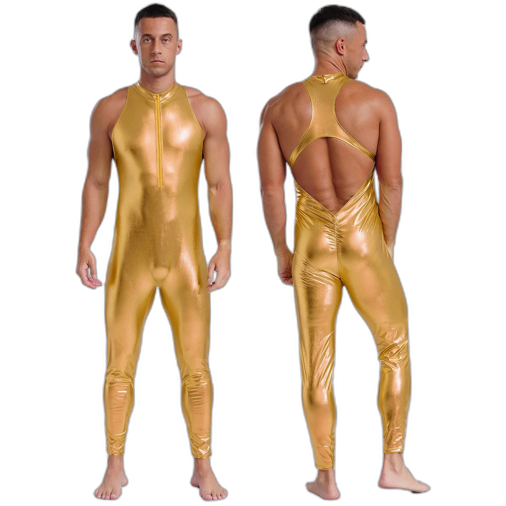 Power Pose Metallic Disco Men's Bodysuit