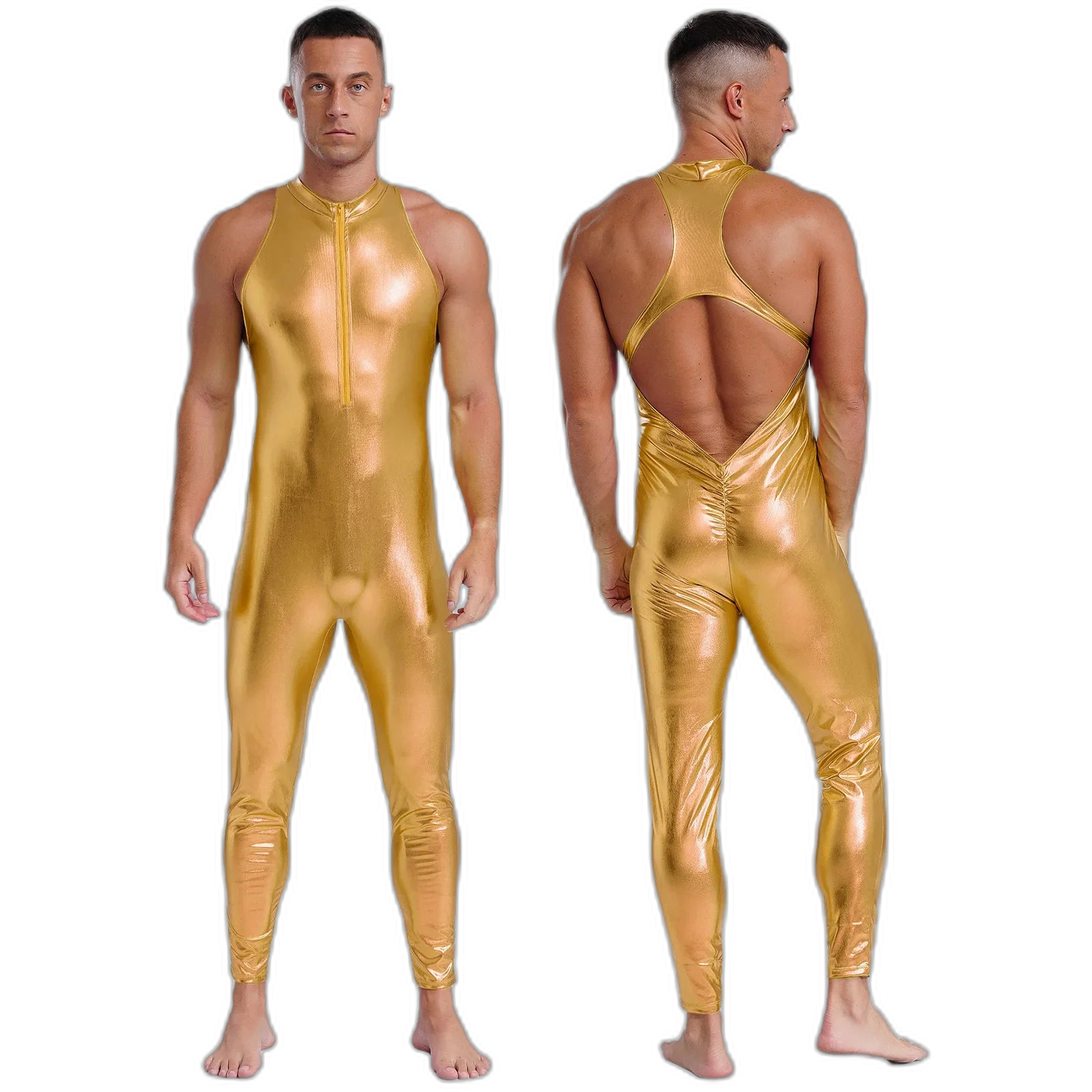 Power Pose Metallic Disco Men's Bodysuit
