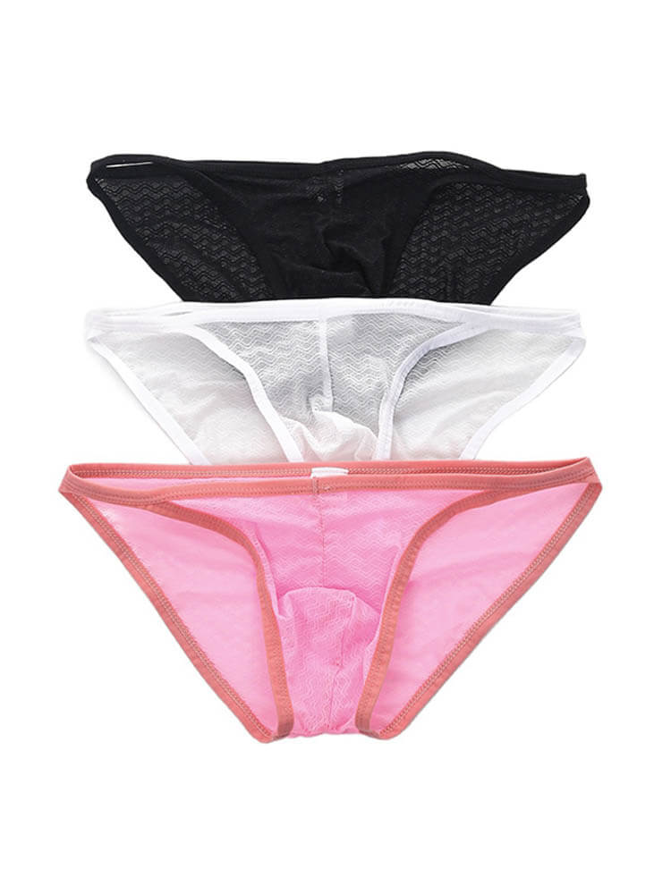 Men's Sexy Low-Rise Sheer Wave-Patterned Briefs