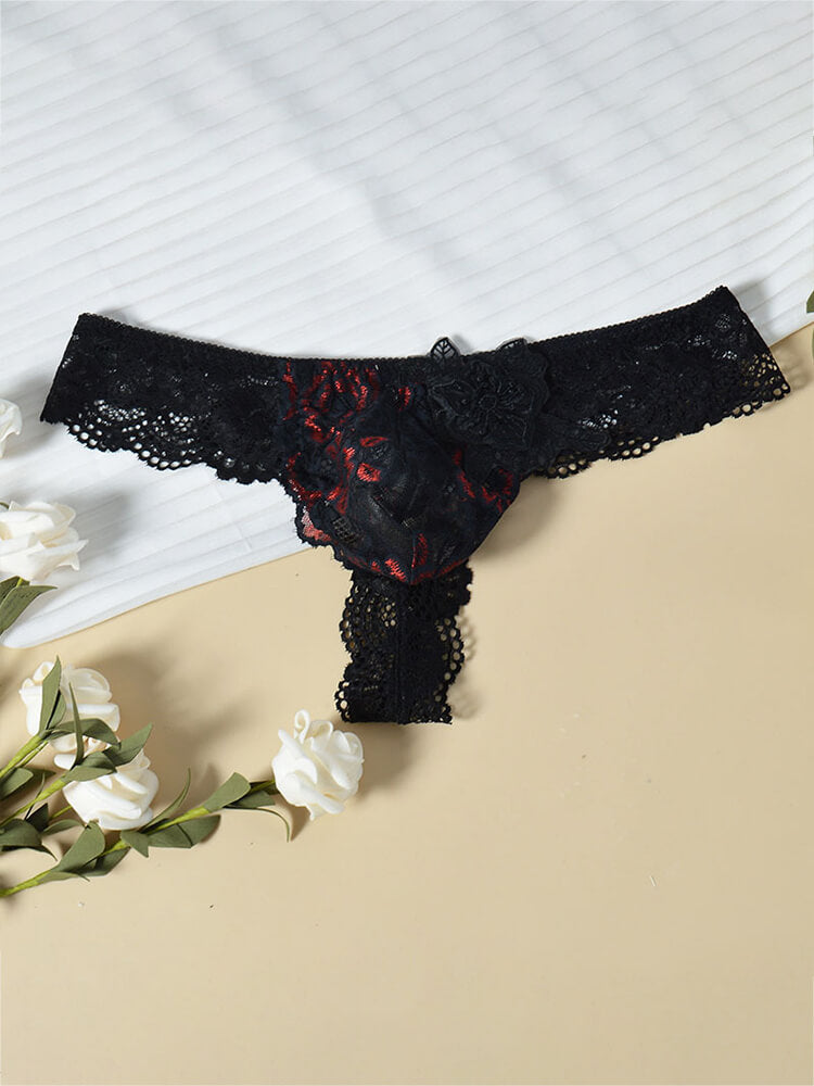 Men's Lace Trim Floral Sexy Seamless Thong