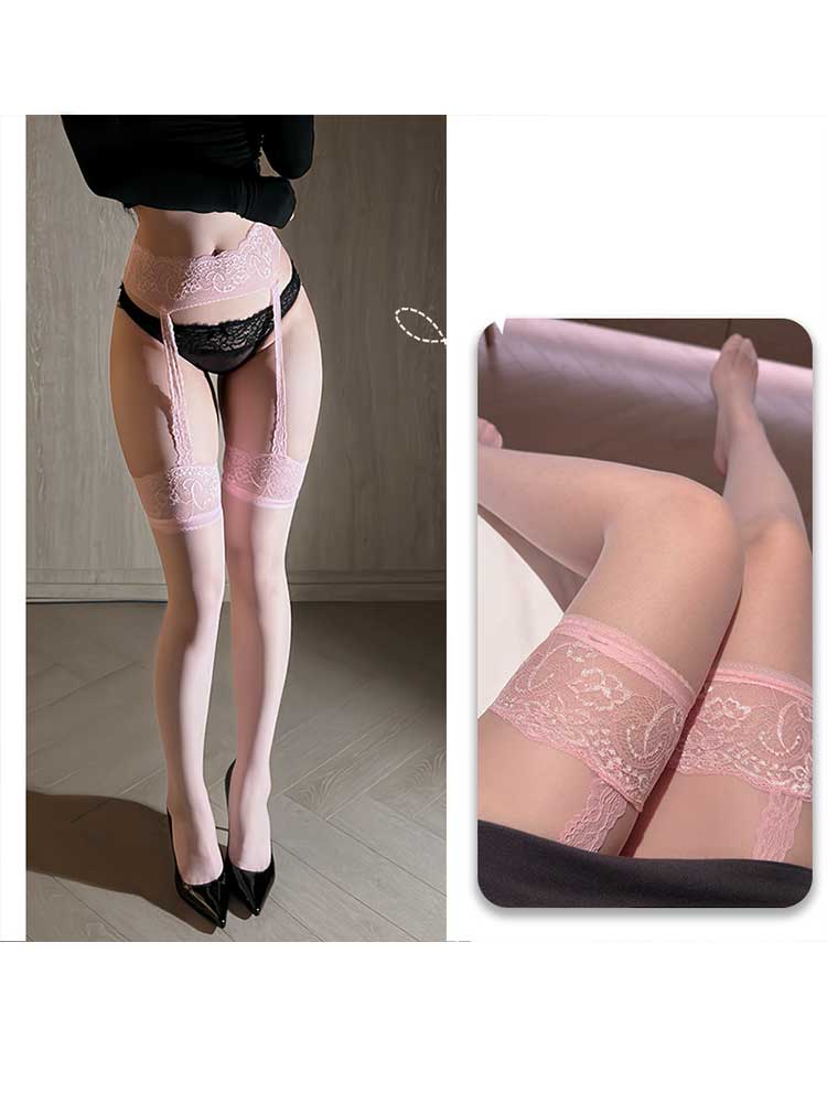 Men's Sexy Ultra-Thin Lace-Top Thigh-High Garter Stockings
