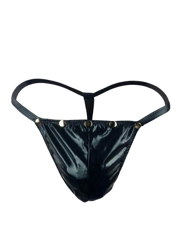 Men's Solid Low Rise Faux Leather Thong