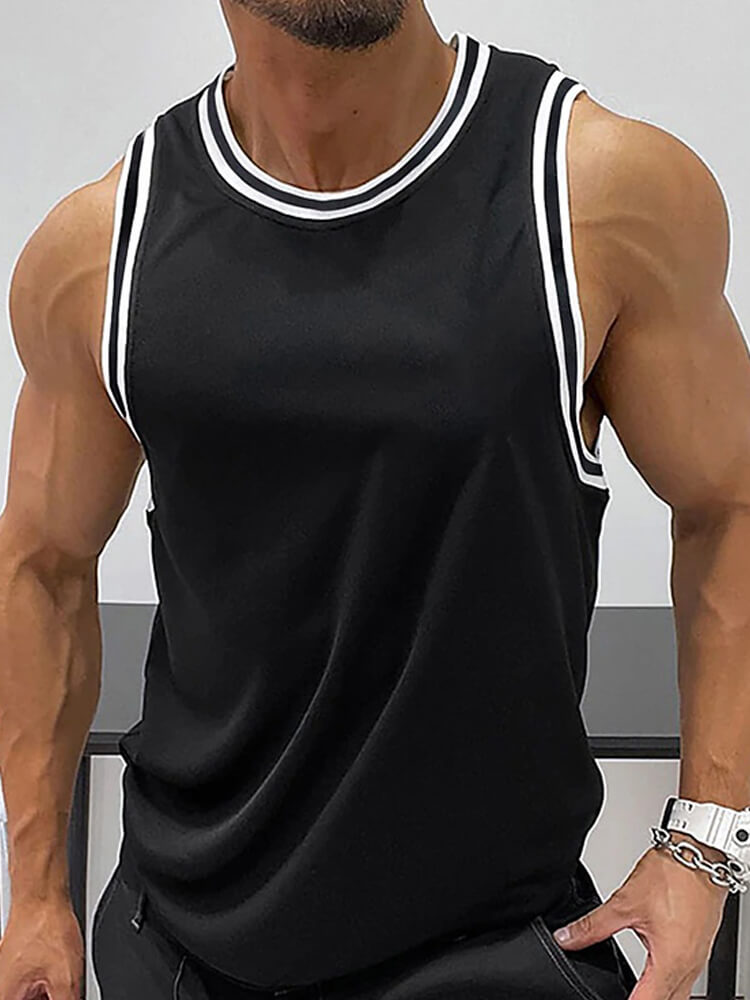 Men's Solid Color Crew Neck Sports Fitness Vest