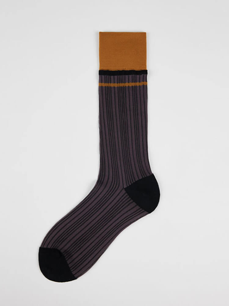 Men's Retro Color Block Thin Striped Calf Socks