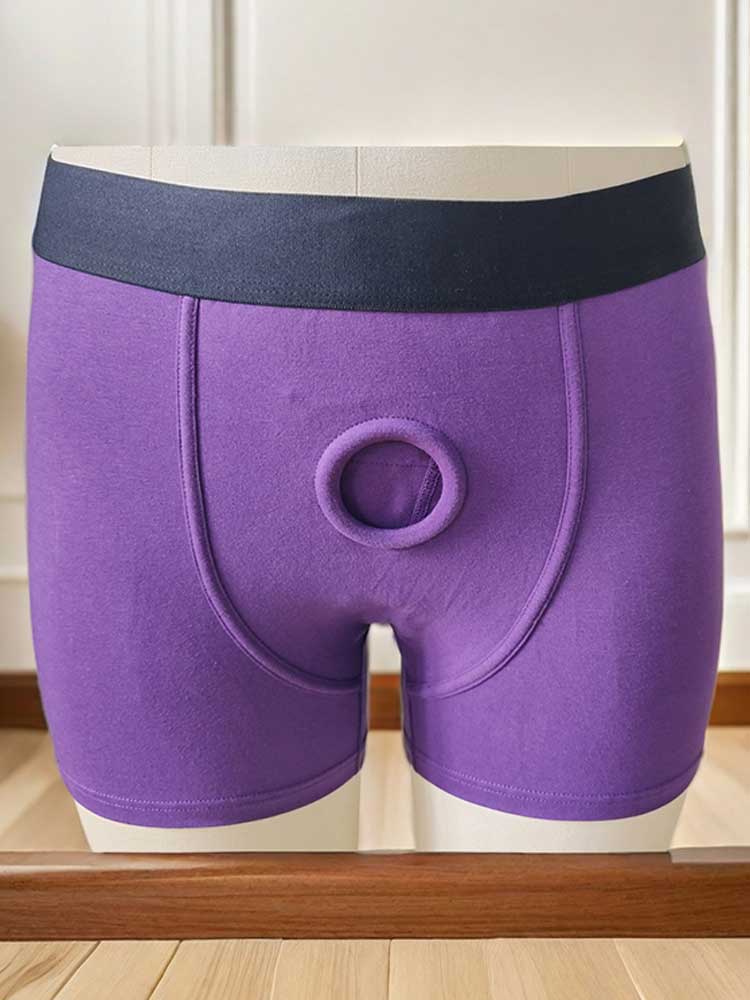 Men's Sexy Solid-Color O-Ring Cotton Boxer Briefs